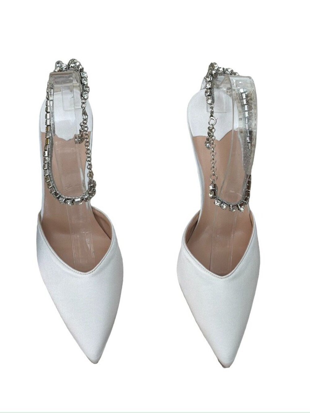 Sienna Rossi Silva Rhinestone Strap Satin Pumps In White size 40. 1.5